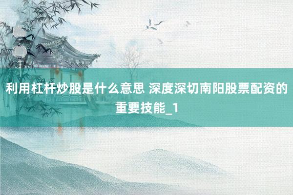 利用杠杆炒股是什么意思 深度深切南阳股票配资的重要技能_1