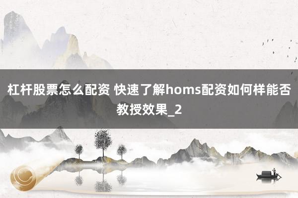 杠杆股票怎么配资 快速了解homs配资如何样能否教授效果_2