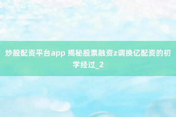 炒股配资平台app 揭秘股票融资z调换亿配资的初学经过_2