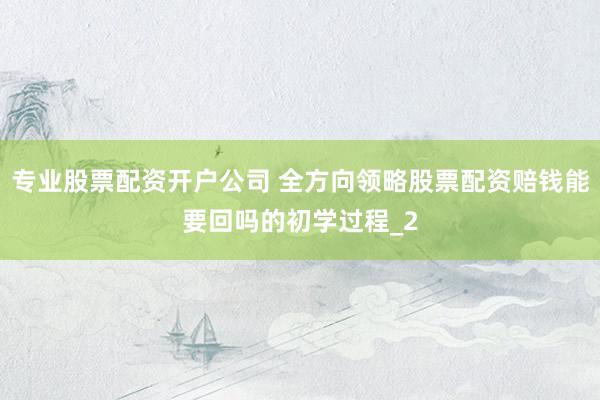 专业股票配资开户公司 全方向领略股票配资赔钱能要回吗的初学过程_2