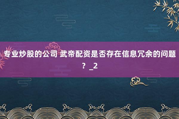 专业炒股的公司 武帝配资是否存在信息冗余的问题？_2