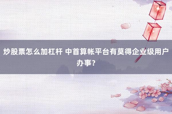 炒股票怎么加杠杆 中首算帐平台有莫得企业级用户办事？