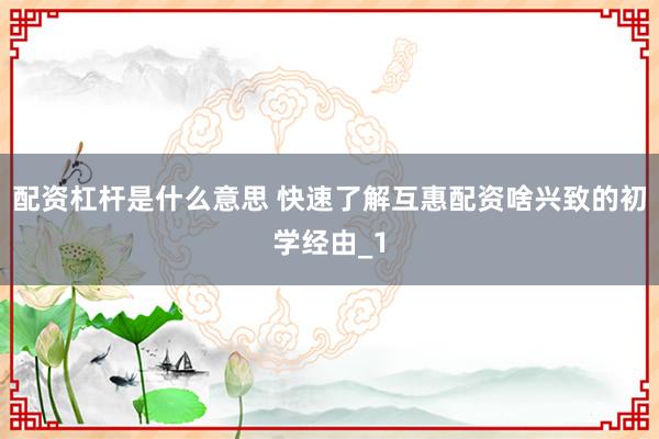 配资杠杆是什么意思 快速了解互惠配资啥兴致的初学经由_1