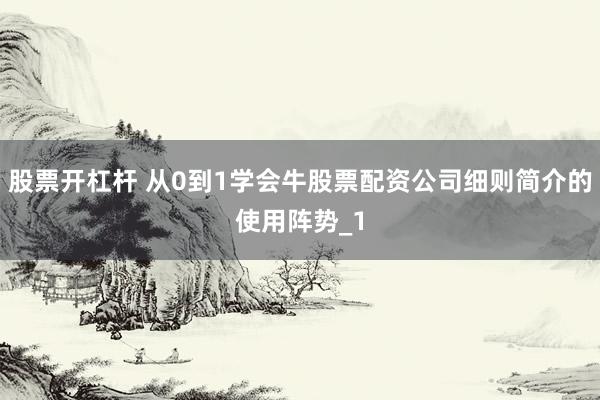 股票开杠杆 从0到1学会牛股票配资公司细则简介的使用阵势_1