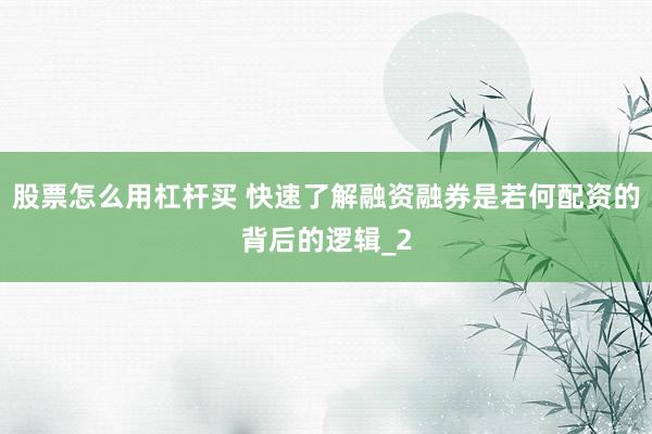 股票怎么用杠杆买 快速了解融资融券是若何配资的背后的逻辑_2