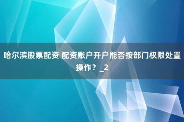 哈尔滨股票配资 配资账户开户能否按部门权限处置操作？_2
