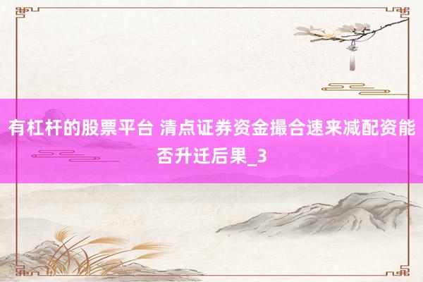 有杠杆的股票平台 清点证券资金撮合速来减配资能否升迁后果_3