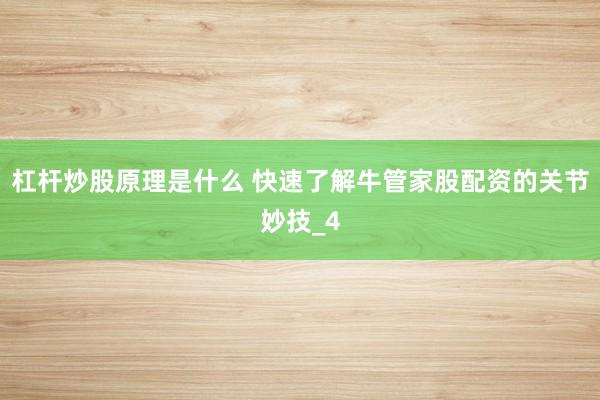 杠杆炒股原理是什么 快速了解牛管家股配资的关节妙技_4