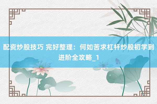 配资炒股技巧 完好整理：何如苦求杠杆炒股初学到进阶全攻略_1