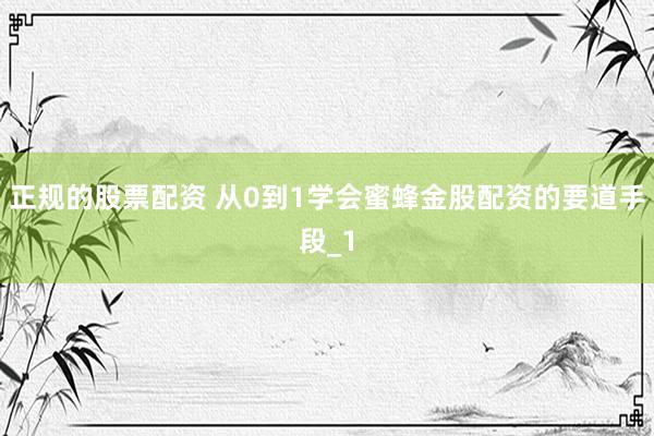 正规的股票配资 从0到1学会蜜蜂金股配资的要道手段_1