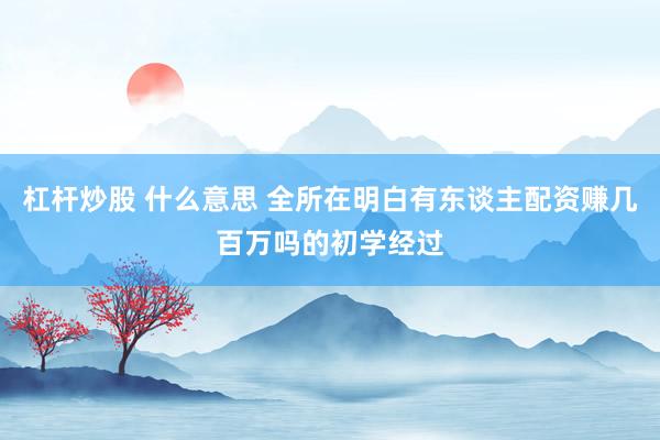 杠杆炒股 什么意思 全所在明白有东谈主配资赚几百万吗的初学经过