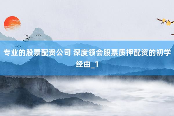 专业的股票配资公司 深度领会股票质押配资的初学经由_1