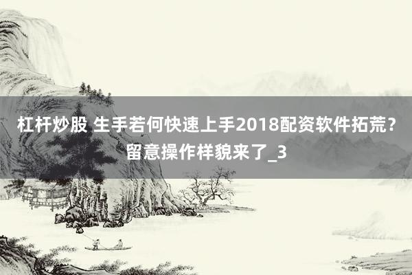 杠杆炒股 生手若何快速上手2018配资软件拓荒？留意操作样貌来了_3