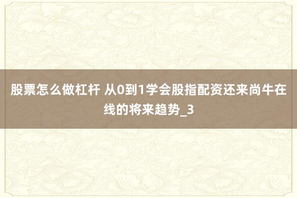 股票怎么做杠杆 从0到1学会股指配资还来尚牛在线的将来趋势_3