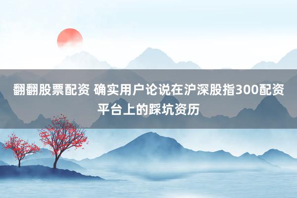 翻翻股票配资 确实用户论说在沪深股指300配资平台上的踩坑资历
