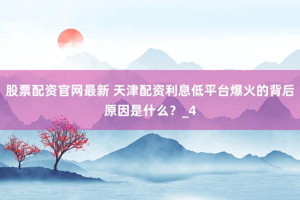 股票配资官网最新 天津配资利息低平台爆火的背后原因是什么？_4