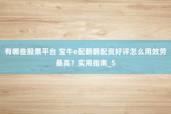 有哪些股票平台 宝牛e配翻翻配资好评怎么用效劳最高？实用指南_5
