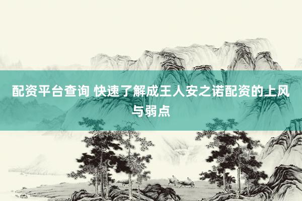 配资平台查询 快速了解成王人安之诺配资的上风与弱点