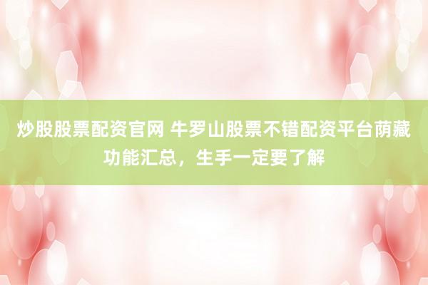 炒股股票配资官网 牛罗山股票不错配资平台荫藏功能汇总,生手一定要了解