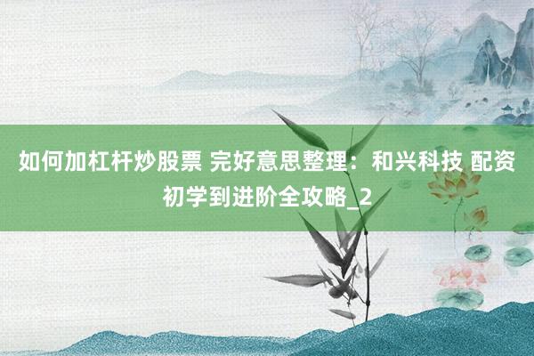 如何加杠杆炒股票 完好意思整理：和兴科技 配资初学到进阶全攻略_2