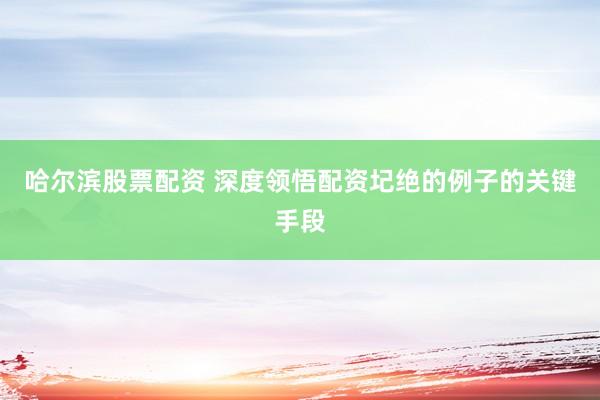 哈尔滨股票配资 深度领悟配资圮绝的例子的关键手段