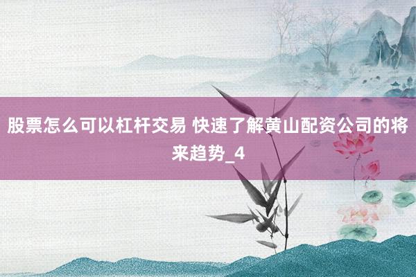 股票怎么可以杠杆交易 快速了解黄山配资公司的将来趋势_4