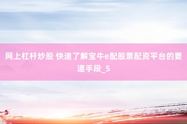 网上杠杆炒股 快速了解宝牛e配股票配资平台的要道手段_5