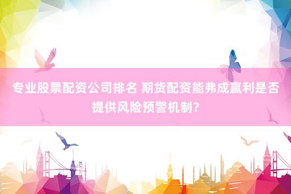 专业股票配资公司排名 期货配资能弗成赢利是否提供风险预警机制？