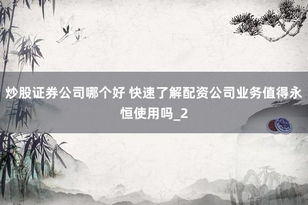 炒股证券公司哪个好 快速了解配资公司业务值得永恒使用吗_2
