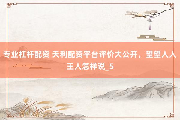 专业杠杆配资 天利配资平台评价大公开，望望人人王人怎样说_5