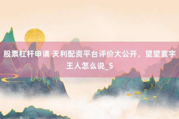 股票杠杆申请 天利配资平台评价大公开，望望寰宇王人怎么说_5