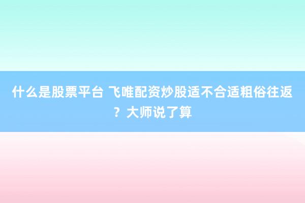 什么是股票平台 飞唯配资炒股适不合适粗俗往返？大师说了算